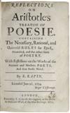 RAPIN, RENÉ. Reflections on Aristotles Treatise of Poesie.  1674